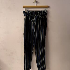 Charlotte Russe Navy/Mustard Striped High Waisted Tapered Leg Trousers Sz XS EUC